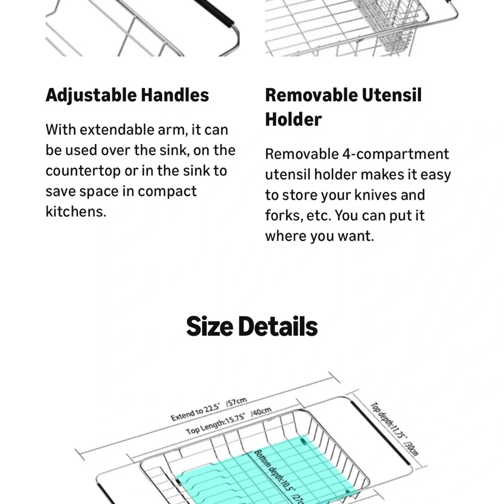 SANNO Expandable in Sink Dish Drying Rack, Rustproof Stainless Steel - Brand New - Picture 5 of 6